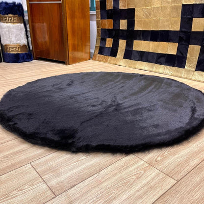 Black Faux Leather Rug for Living Room - Faux Fur Rug - Round Area Rug - Black Shag Rug - Handmade Shaggy Rug - Home Decor - New Home Gift - BuzzLeatherCarpetBlack Faux Leather Rug for Living Room - Faux Fur Rug - Round Area Rug - Black Shag Rug - Handmade Shaggy Rug - Home Decor - New Home Gift