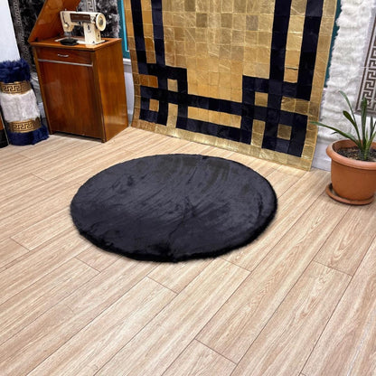 Black Faux Leather Rug for Living Room - Faux Fur Rug - Round Area Rug - Black Shag Rug - Handmade Shaggy Rug - Home Decor - New Home Gift - BuzzLeatherCarpetBlack Faux Leather Rug for Living Room - Faux Fur Rug - Round Area Rug - Black Shag Rug - Handmade Shaggy Rug - Home Decor - New Home Gift