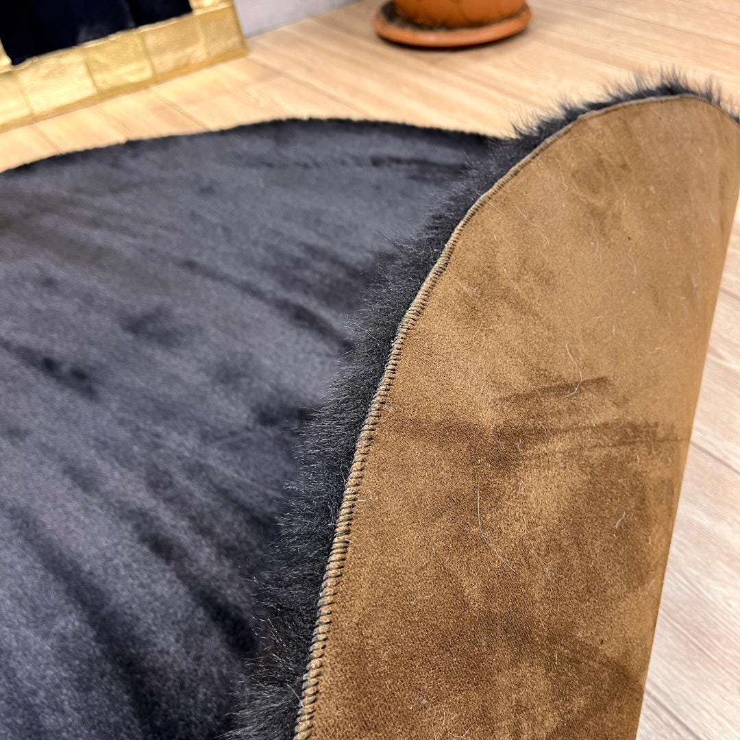Black Faux Leather Rug for Living Room - Faux Fur Rug - Round Area Rug - Black Shag Rug - Handmade Shaggy Rug - Home Decor - New Home Gift - BuzzLeatherCarpetBlack Faux Leather Rug for Living Room - Faux Fur Rug - Round Area Rug - Black Shag Rug - Handmade Shaggy Rug - Home Decor - New Home Gift