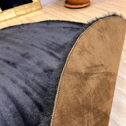 Black Faux Leather Rug for Living Room - Faux Fur Rug - Round Area Rug - Black Shag Rug - Handmade Shaggy Rug - Home Decor - New Home Gift - BuzzLeatherCarpetBlack Faux Leather Rug for Living Room - Faux Fur Rug - Round Area Rug - Black Shag Rug - Handmade Shaggy Rug - Home Decor - New Home Gift