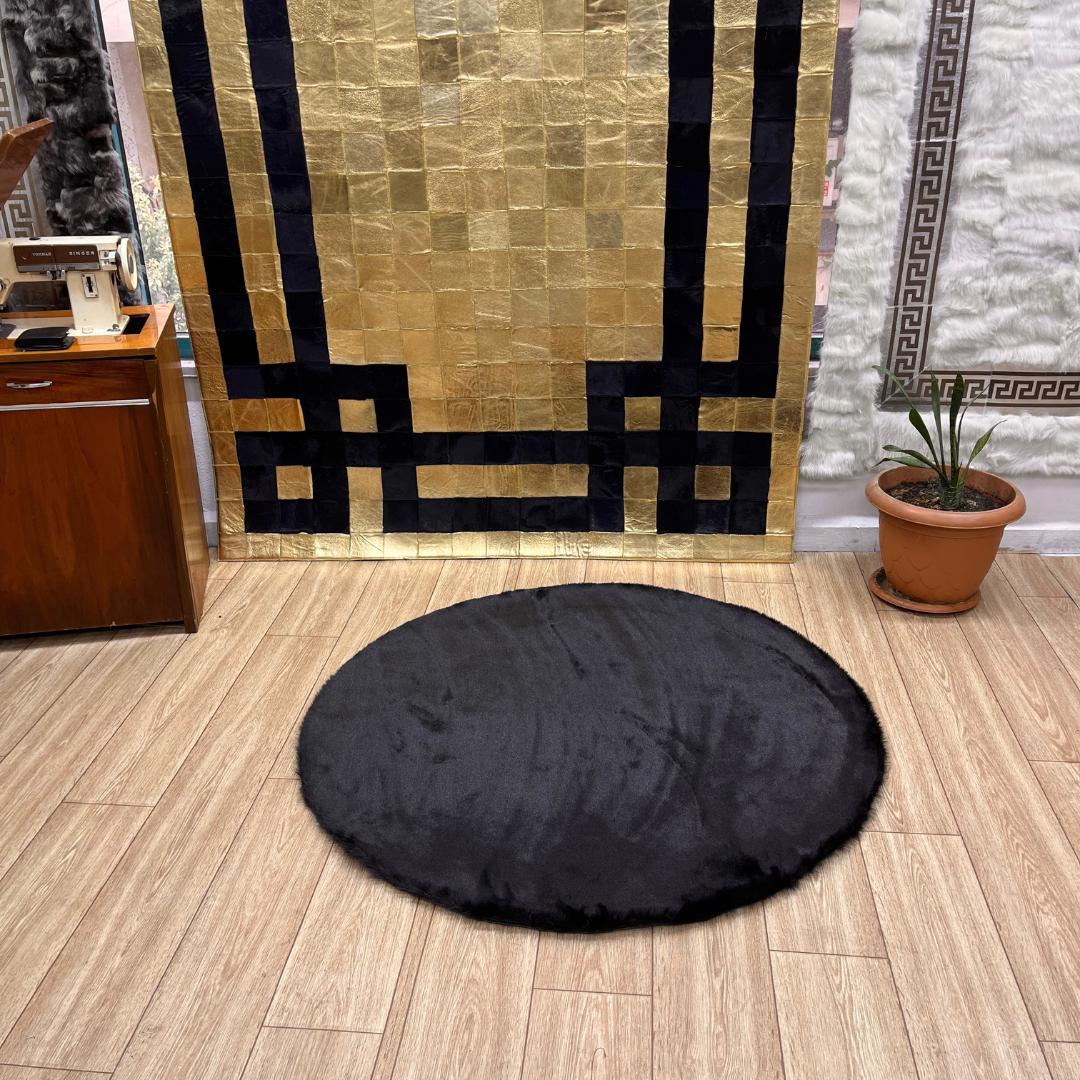 Black Faux Leather Rug for Living Room - Faux Fur Rug - Round Area Rug - Black Shag Rug - Handmade Shaggy Rug - Home Decor - New Home Gift - BuzzLeatherCarpetBlack Faux Leather Rug for Living Room - Faux Fur Rug - Round Area Rug - Black Shag Rug - Handmade Shaggy Rug - Home Decor - New Home Gift