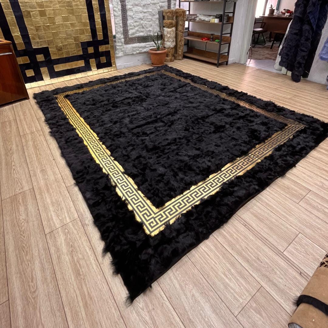 Black Giant Sheepskin Area Rug - BuzzLeatherCarpetBlack Giant Sheepskin Area Rug