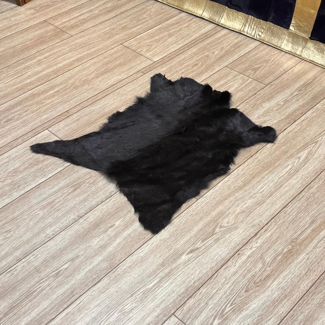 Black Goatskin Rug: Handmade Natural Hide for Minimalist Decor (20x24 in / 50x60 cm - BuzzLeatherCarpetBlack Goatskin Rug: Handmade Natural Hide for Minimalist Decor (20x24 in / 50x60 cm