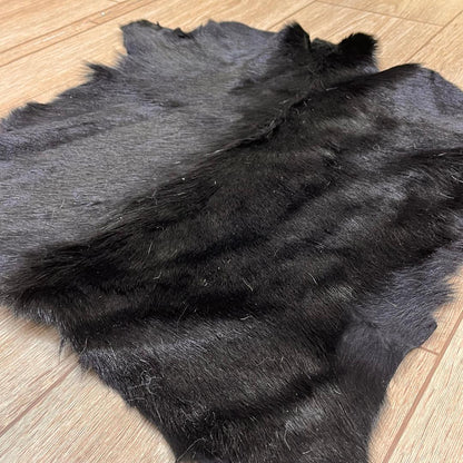 Black Goatskin Rug: Handmade Natural Hide for Minimalist Decor (20x24 in / 50x60 cm - BuzzLeatherCarpetBlack Goatskin Rug: Handmade Natural Hide for Minimalist Decor (20x24 in / 50x60 cm