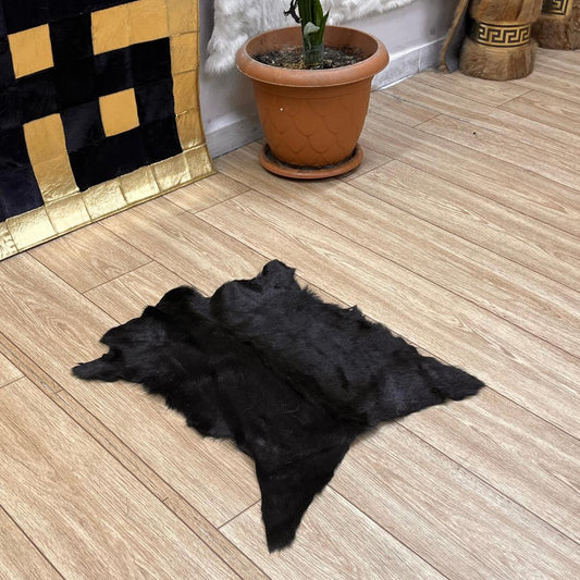 Black Goatskin Rug: Handmade Natural Hide for Minimalist Decor (20x24 in / 50x60 cm - BuzzLeatherCarpetBlack Goatskin Rug: Handmade Natural Hide for Minimalist Decor (20x24 in / 50x60 cm