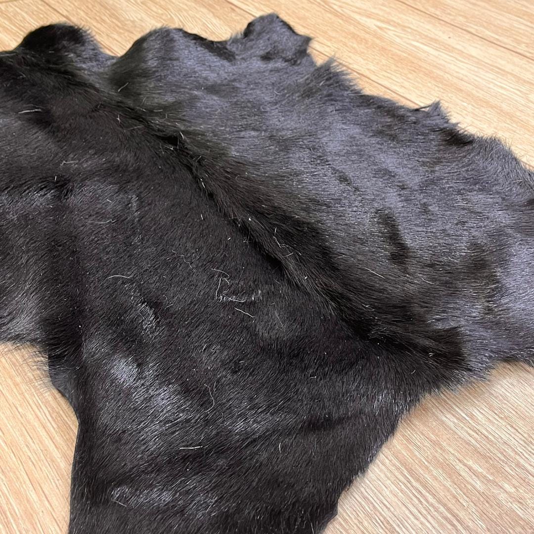 Black Goatskin Rug: Handmade Natural Hide for Minimalist Decor (20x24 in / 50x60 cm - BuzzLeatherCarpetBlack Goatskin Rug: Handmade Natural Hide for Minimalist Decor (20x24 in / 50x60 cm
