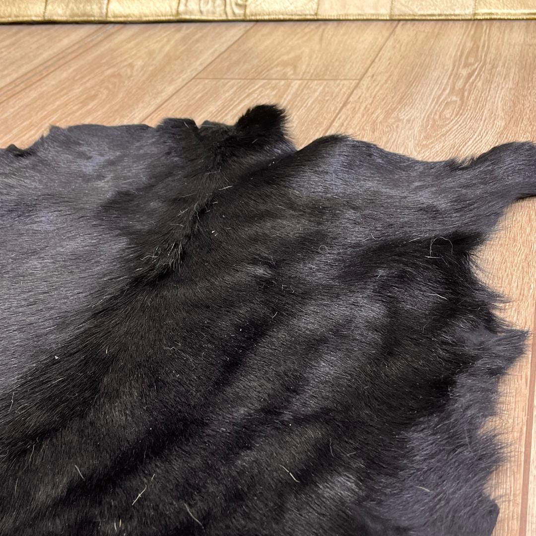 Black Goatskin Rug: Handmade Natural Hide for Minimalist Decor (20x24 in / 50x60 cm - BuzzLeatherCarpetBlack Goatskin Rug: Handmade Natural Hide for Minimalist Decor (20x24 in / 50x60 cm