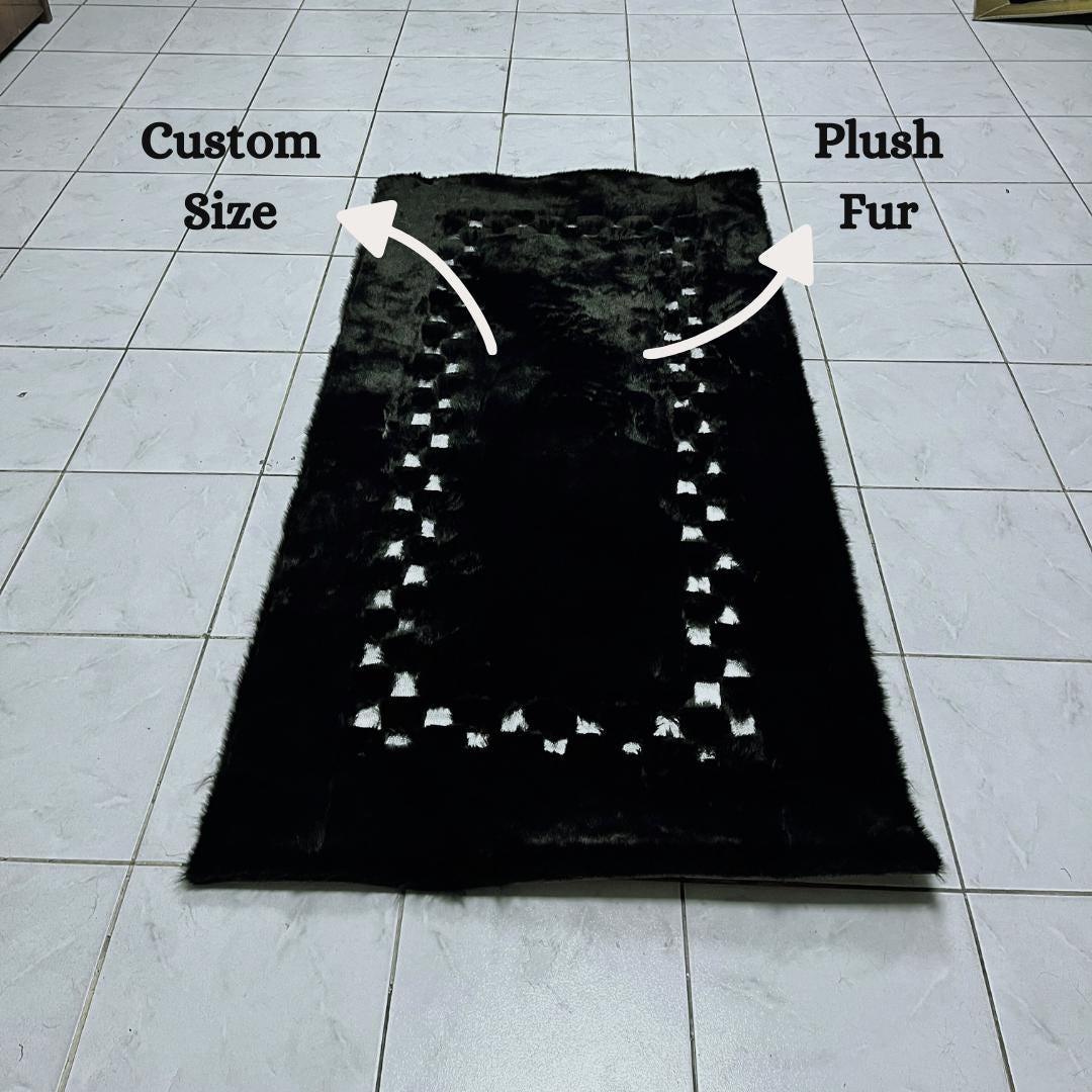 Black Shaggy Faux Fur Rug: Plush Soft Area Rug, Home Decor - BuzzLeatherCarpetBlack Shaggy Faux Fur Rug: Plush Soft Area Rug, Home Decor