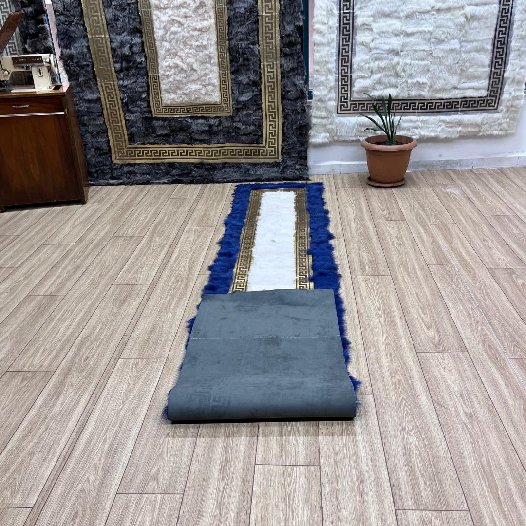 Blue & Gold Sheepskin Rug: Handcrafted Natural Area Rug (2ft x 11ft) - BuzzLeatherCarpetBlue & Gold Sheepskin Rug: Handcrafted Natural Area Rug (2ft x 11ft)