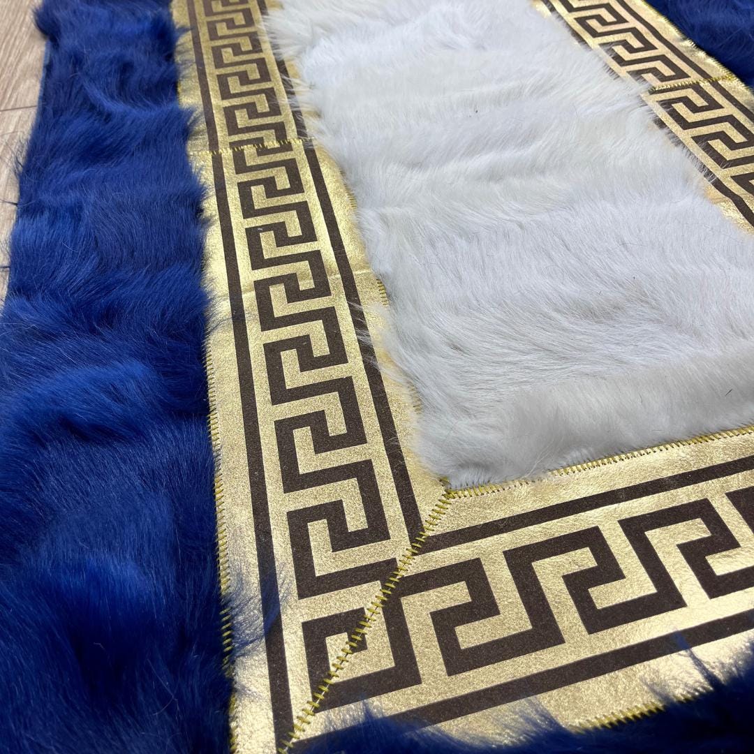 Blue & Gold Sheepskin Rug: Handcrafted Natural Area Rug (2ft x 11ft) - BuzzLeatherCarpetBlue & Gold Sheepskin Rug: Handcrafted Natural Area Rug (2ft x 11ft)