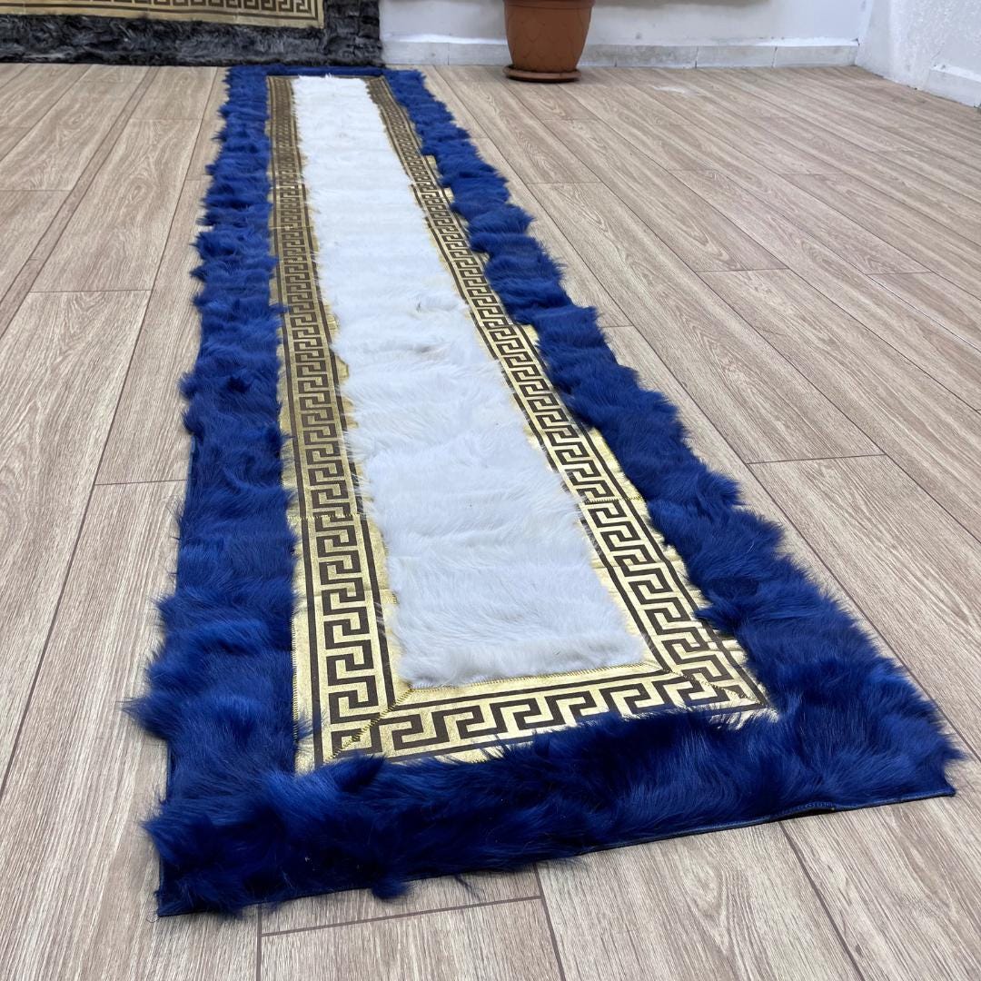 Blue & Gold Sheepskin Rug: Handcrafted Natural Area Rug (2ft x 11ft) - BuzzLeatherCarpetBlue & Gold Sheepskin Rug: Handcrafted Natural Area Rug (2ft x 11ft)