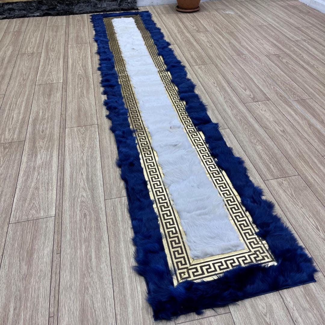 Blue & Gold Sheepskin Rug: Handcrafted Natural Area Rug (2ft x 11ft) - BuzzLeatherCarpetBlue & Gold Sheepskin Rug: Handcrafted Natural Area Rug (2ft x 11ft)