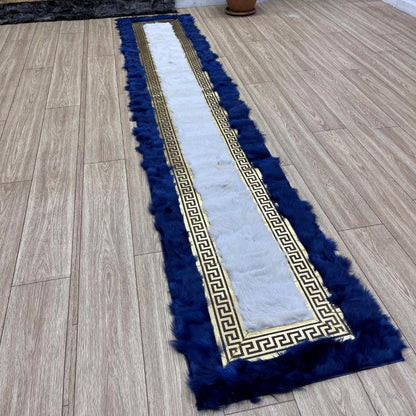 Blue & Gold Sheepskin Rug: Handcrafted Natural Area Rug (2ft x 11ft) - BuzzLeatherCarpetBlue & Gold Sheepskin Rug: Handcrafted Natural Area Rug (2ft x 11ft)