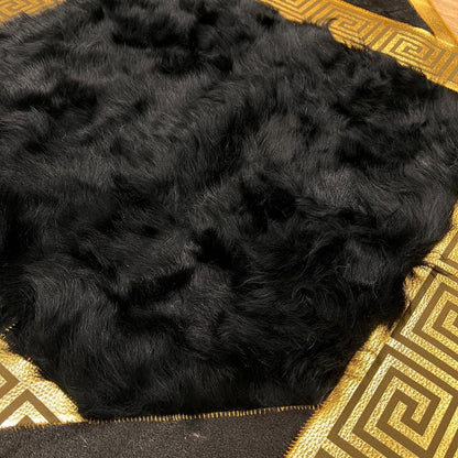 Gold & Black Cowhide Sheepskin Rug: Fluffy Lambskin Fur Area Rug - BuzzLeatherCarpetGold & Black Cowhide Sheepskin Rug: Fluffy Lambskin Fur Area Rug