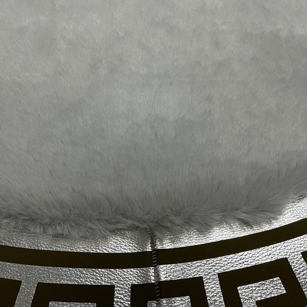 Gray Faux Fur Rug: Shaggy Plush Rug with Greek Key Border - BuzzLeatherCarpetGray Faux Fur Rug: Shaggy Plush Rug with Greek Key Border