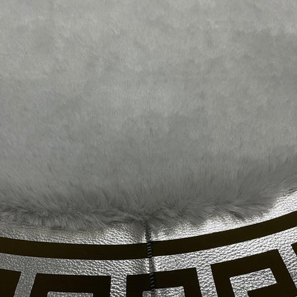 Gray Faux Fur Rug: Shaggy Plush Rug with Greek Key Border - BuzzLeatherCarpetGray Faux Fur Rug: Shaggy Plush Rug with Greek Key Border