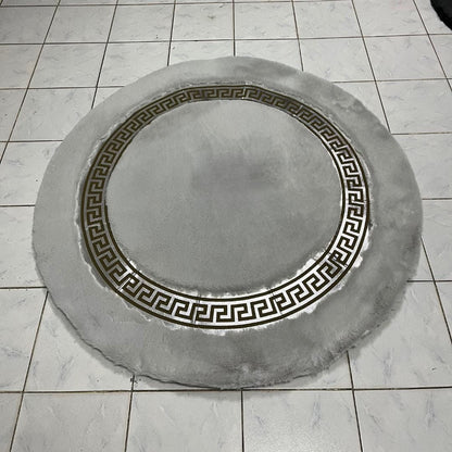 Gray Faux Fur Rug: Shaggy Plush Rug with Greek Key Border - BuzzLeatherCarpetGray Faux Fur Rug: Shaggy Plush Rug with Greek Key Border