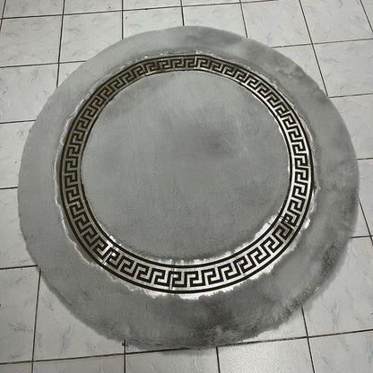 Gray Faux Fur Rug: Shaggy Plush Rug with Greek Key Border - BuzzLeatherCarpetGray Faux Fur Rug: Shaggy Plush Rug with Greek Key Border