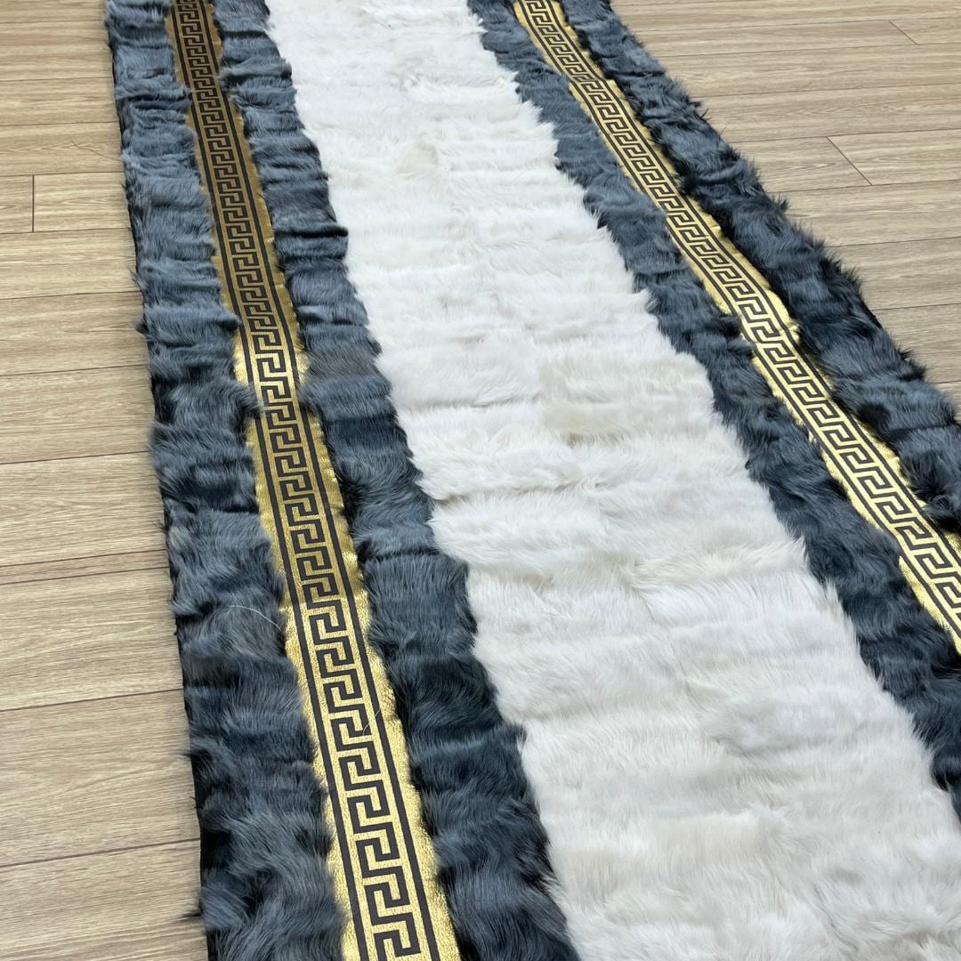 Gray - Gold Sheepskin Patchwork Rug: Handmade Wool Leather Area Rug - BuzzLeatherCarpetGray - Gold Sheepskin Patchwork Rug: Handmade Wool Leather Area Rug