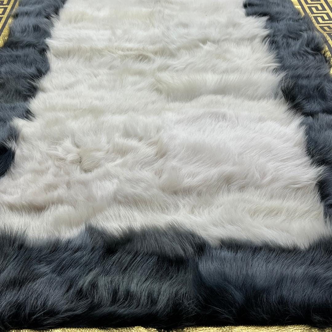 Gray - Gold Sheepskin Patchwork Rug: Handmade Wool Leather Area Rug - BuzzLeatherCarpetGray - Gold Sheepskin Patchwork Rug: Handmade Wool Leather Area Rug
