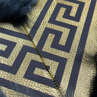 Gray - Gold Sheepskin Patchwork Rug: Handmade Wool Leather Area Rug - BuzzLeatherCarpetGray - Gold Sheepskin Patchwork Rug: Handmade Wool Leather Area Rug
