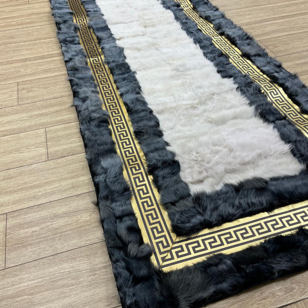Gray - Gold Sheepskin Patchwork Rug: Handmade Wool Leather Area Rug - BuzzLeatherCarpetGray - Gold Sheepskin Patchwork Rug: Handmade Wool Leather Area Rug
