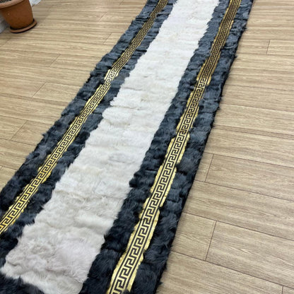 Gray - Gold Sheepskin Patchwork Rug: Handmade Wool Leather Area Rug - BuzzLeatherCarpetGray - Gold Sheepskin Patchwork Rug: Handmade Wool Leather Area Rug