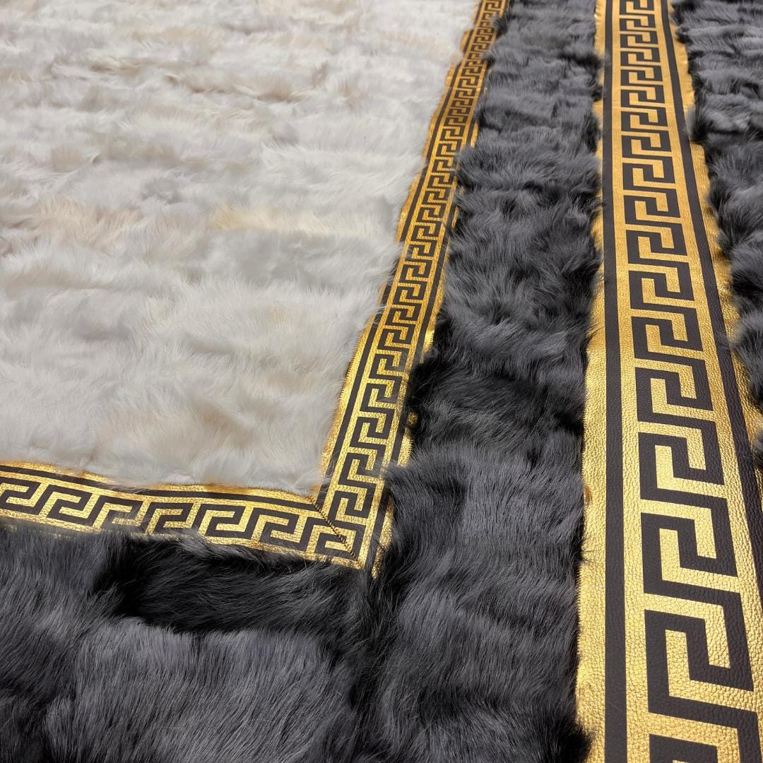 Gray - Gold Sheepskin Patchwork Rug - BuzzLeatherCarpetGray - Gold Sheepskin Patchwork Rug