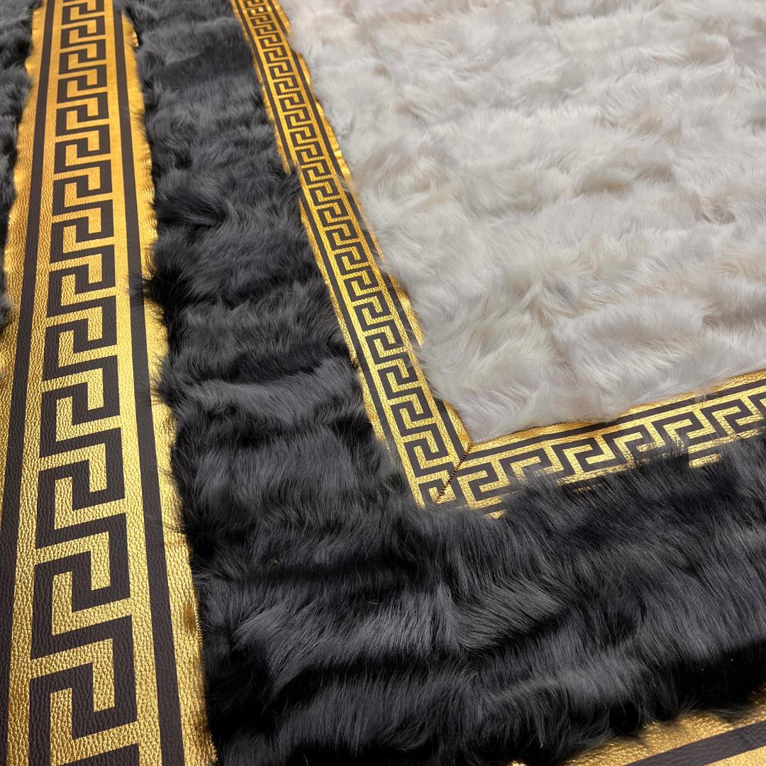 Gray - Gold Sheepskin Patchwork Rug - BuzzLeatherCarpetGray - Gold Sheepskin Patchwork Rug