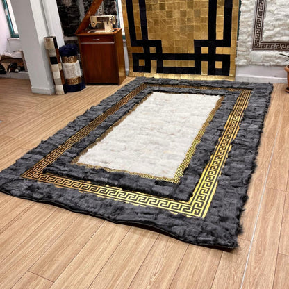 Gray - Gold Sheepskin Patchwork Rug - BuzzLeatherCarpetGray - Gold Sheepskin Patchwork Rug