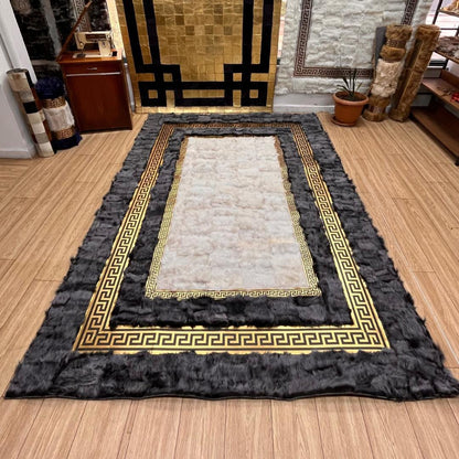 Gray - Gold Sheepskin Patchwork Rug - BuzzLeatherCarpetGray - Gold Sheepskin Patchwork Rug