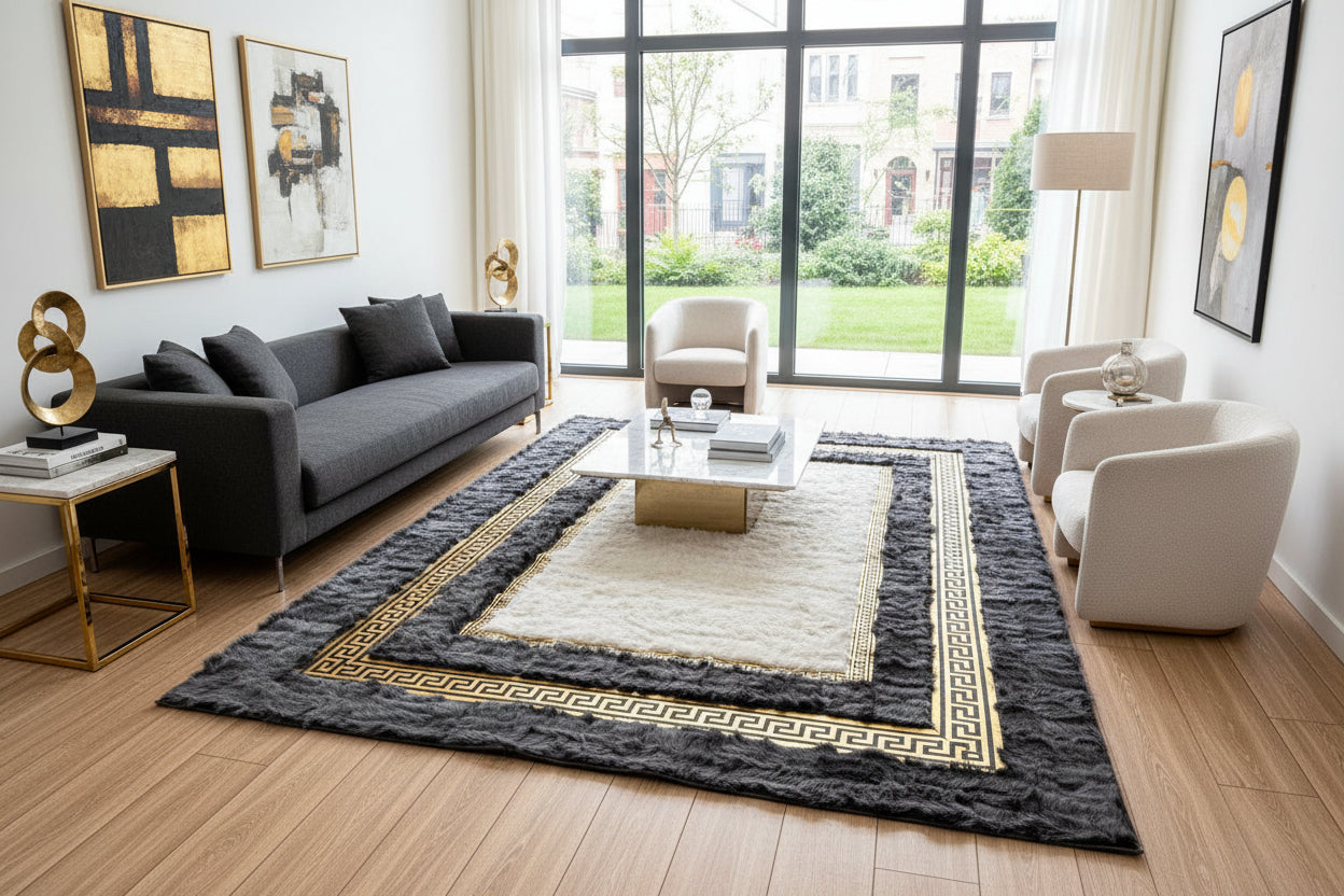 Gray - Gold Sheepskin Patchwork Rug - BuzzLeatherCarpetGray - Gold Sheepskin Patchwork Rug