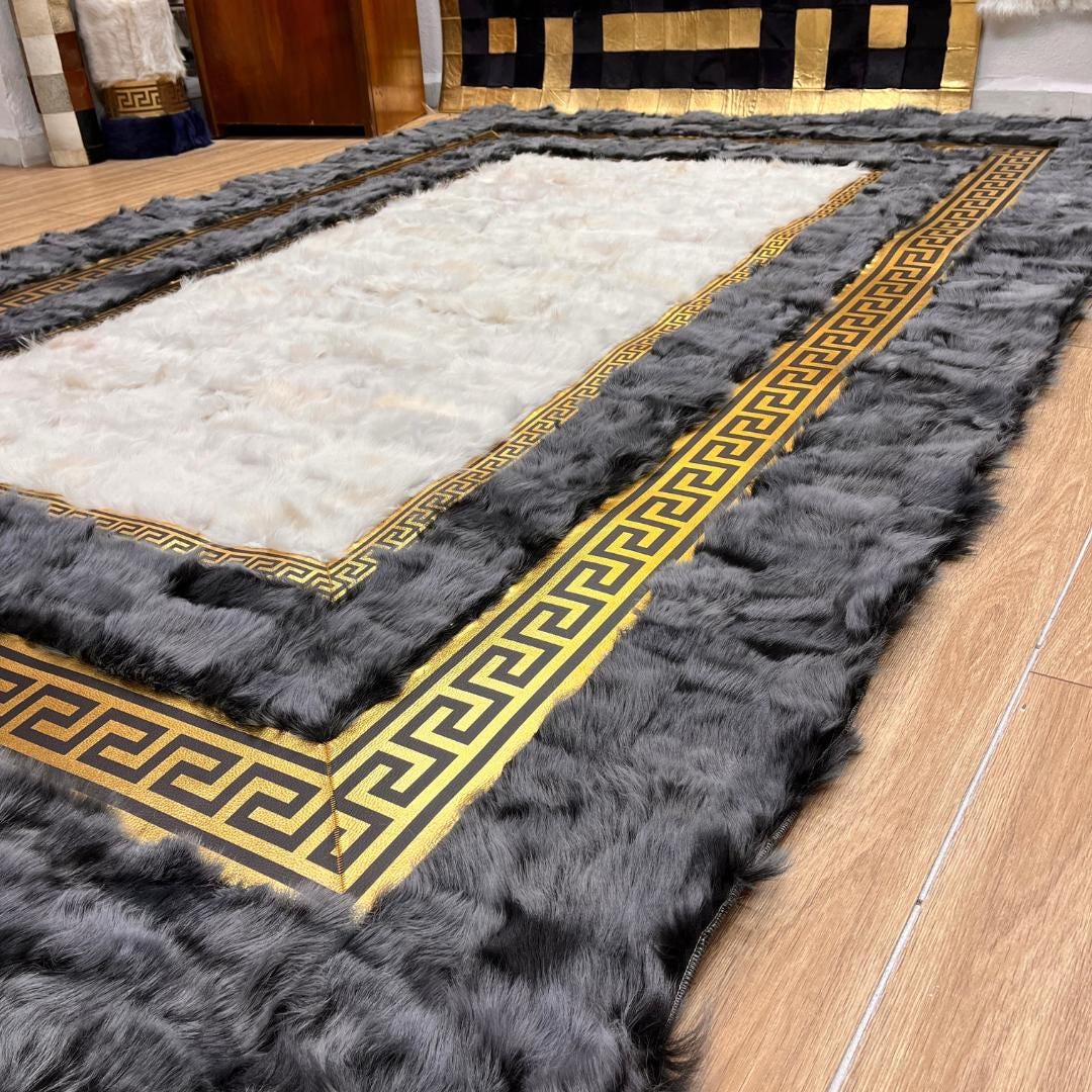 Gray - Gold Sheepskin Patchwork Rug - BuzzLeatherCarpetGray - Gold Sheepskin Patchwork Rug