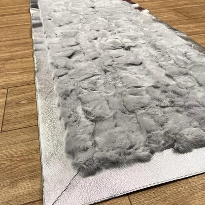 Gray Rabbit Fur Rug: Shaggy Silver Toned Area Carpet - BuzzLeatherCarpetGray Rabbit Fur Rug: Shaggy Silver Toned Area Carpet