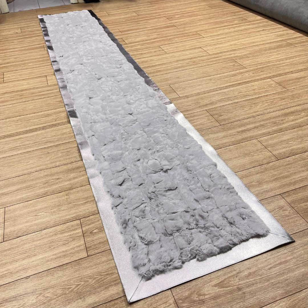 Gray Rabbit Fur Rug: Shaggy Silver Toned Area Carpet - BuzzLeatherCarpetGray Rabbit Fur Rug: Shaggy Silver Toned Area Carpet