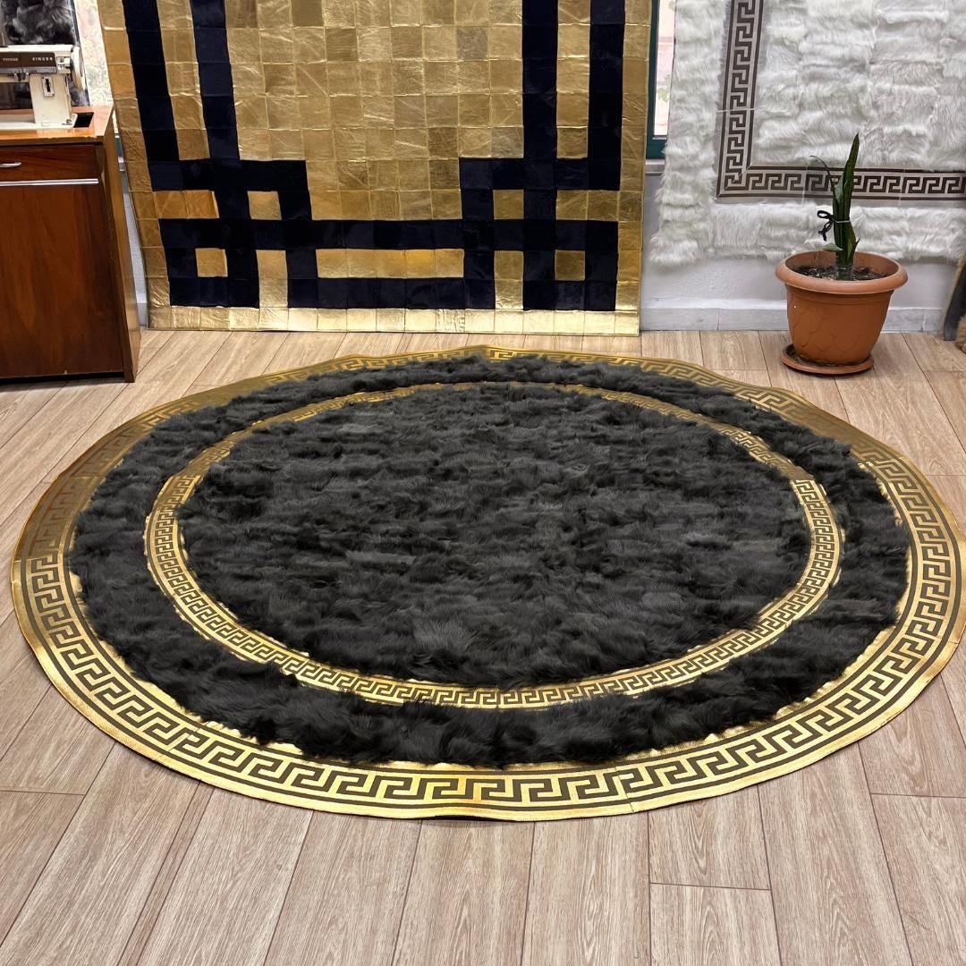 Green Round Sheepskin Rug - BuzzLeatherCarpetGreen Round Sheepskin Rug