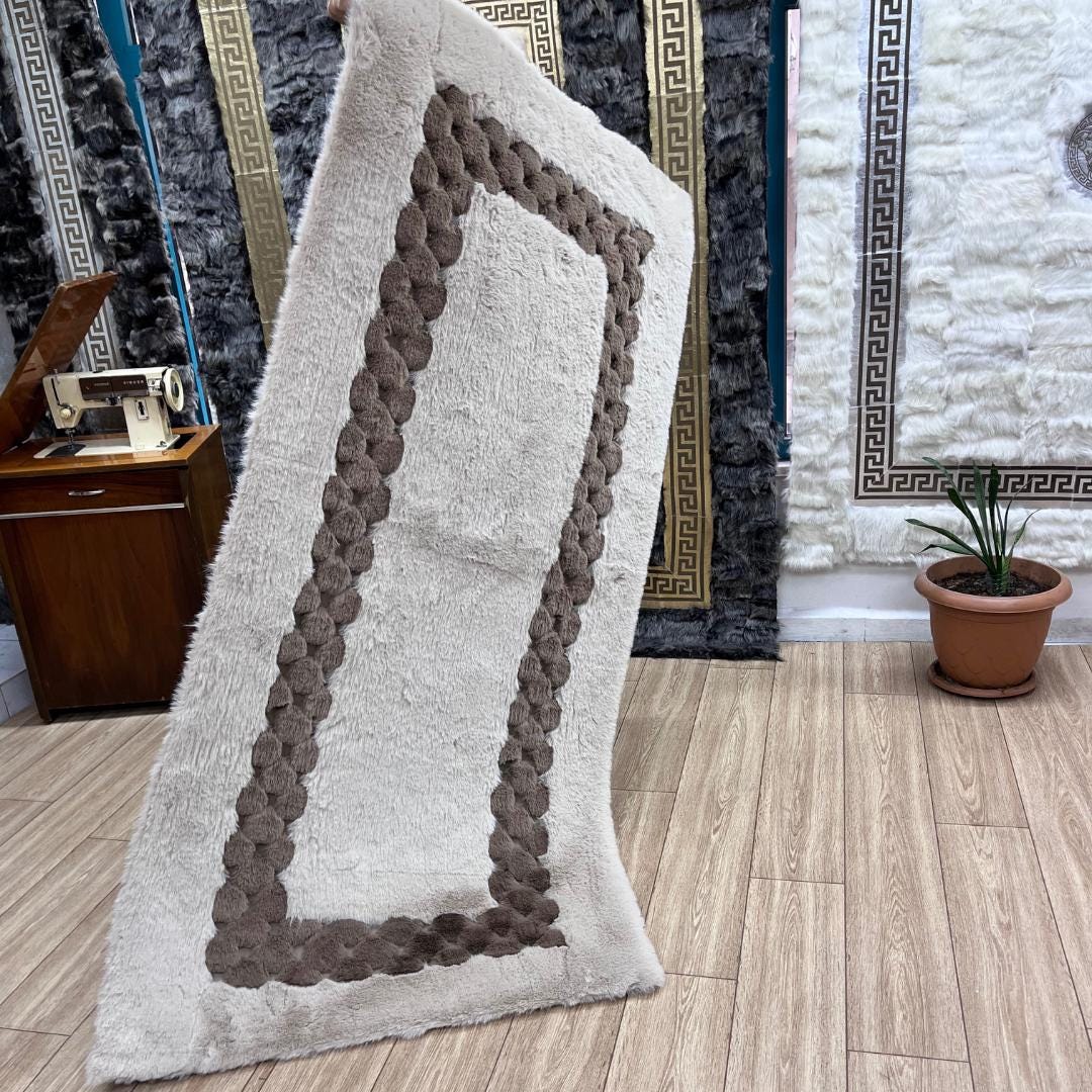 Handmade Beige Faux Leather Shag Rug - BuzzLeatherCarpetHandmade Beige Faux Leather Shag Rug