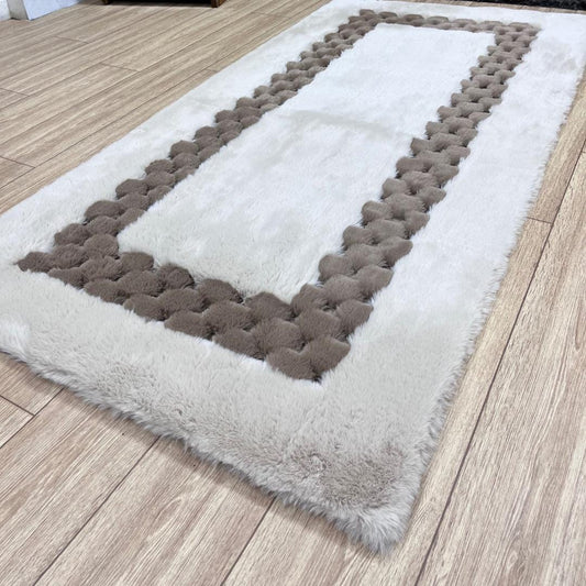 Handmade Beige Faux Leather Shag Rug - BuzzLeatherCarpetHandmade Beige Faux Leather Shag Rug