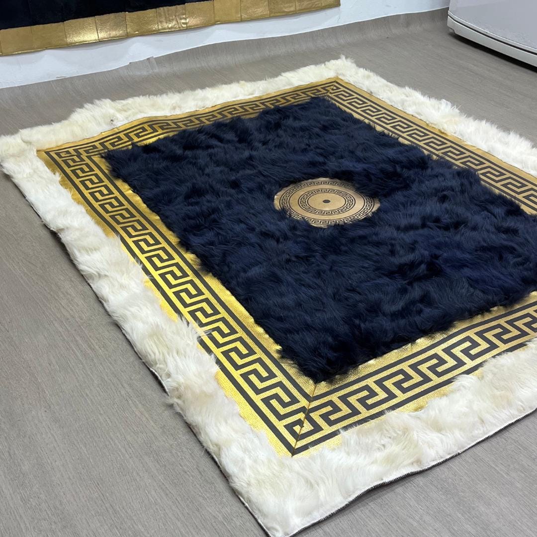 Handmade Beige - Gold Sheepskin Rug: Fluffy Area Rug - BuzzLeatherCarpetHandmade Beige - Gold Sheepskin Rug: Fluffy Area Rug