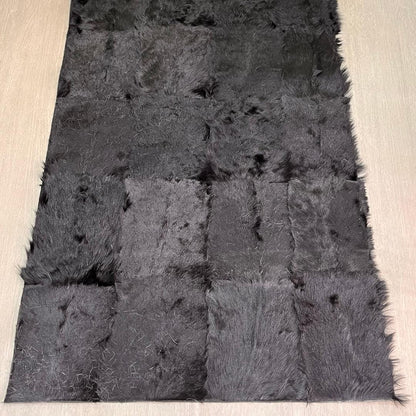 Handmade Black Patchwork Goatskin Rug: Soft, Plush Texture - BuzzLeatherCarpetHandmade Black Patchwork Goatskin Rug: Soft, Plush Texture