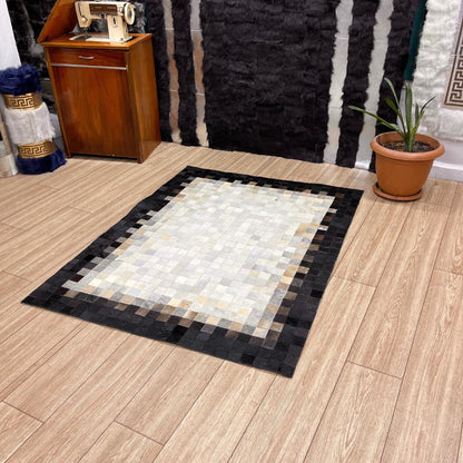 Handmade Black & White Cowhide Patchwork Runner Rug - BuzzLeatherCarpetHandmade Black & White Cowhide Patchwork Runner Rug
