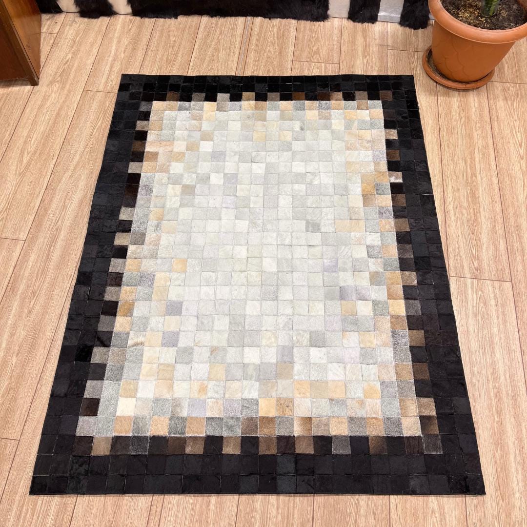 Handmade Black & White Cowhide Patchwork Runner Rug - BuzzLeatherCarpetHandmade Black & White Cowhide Patchwork Runner Rug