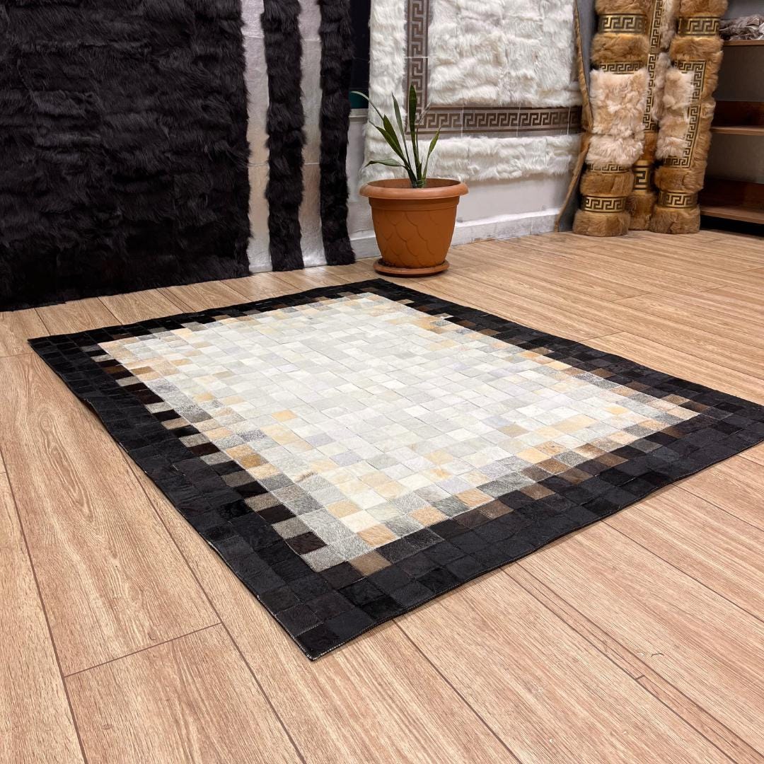 Handmade Black & White Cowhide Patchwork Runner Rug - BuzzLeatherCarpetHandmade Black & White Cowhide Patchwork Runner Rug