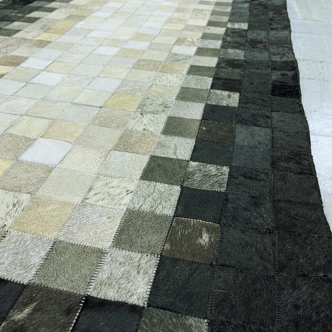 Handmade Black & White Cowhide Runner Rug: Patchwork Area Rug - BuzzLeatherCarpetHandmade Black & White Cowhide Runner Rug: Patchwork Area Rug