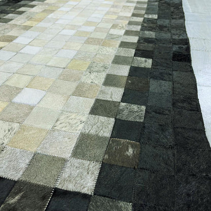 Handmade Black & White Cowhide Runner Rug: Patchwork Area Rug - BuzzLeatherCarpetHandmade Black & White Cowhide Runner Rug: Patchwork Area Rug