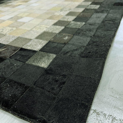 Handmade Black & White Cowhide Runner Rug: Patchwork Area Rug - BuzzLeatherCarpetHandmade Black & White Cowhide Runner Rug: Patchwork Area Rug