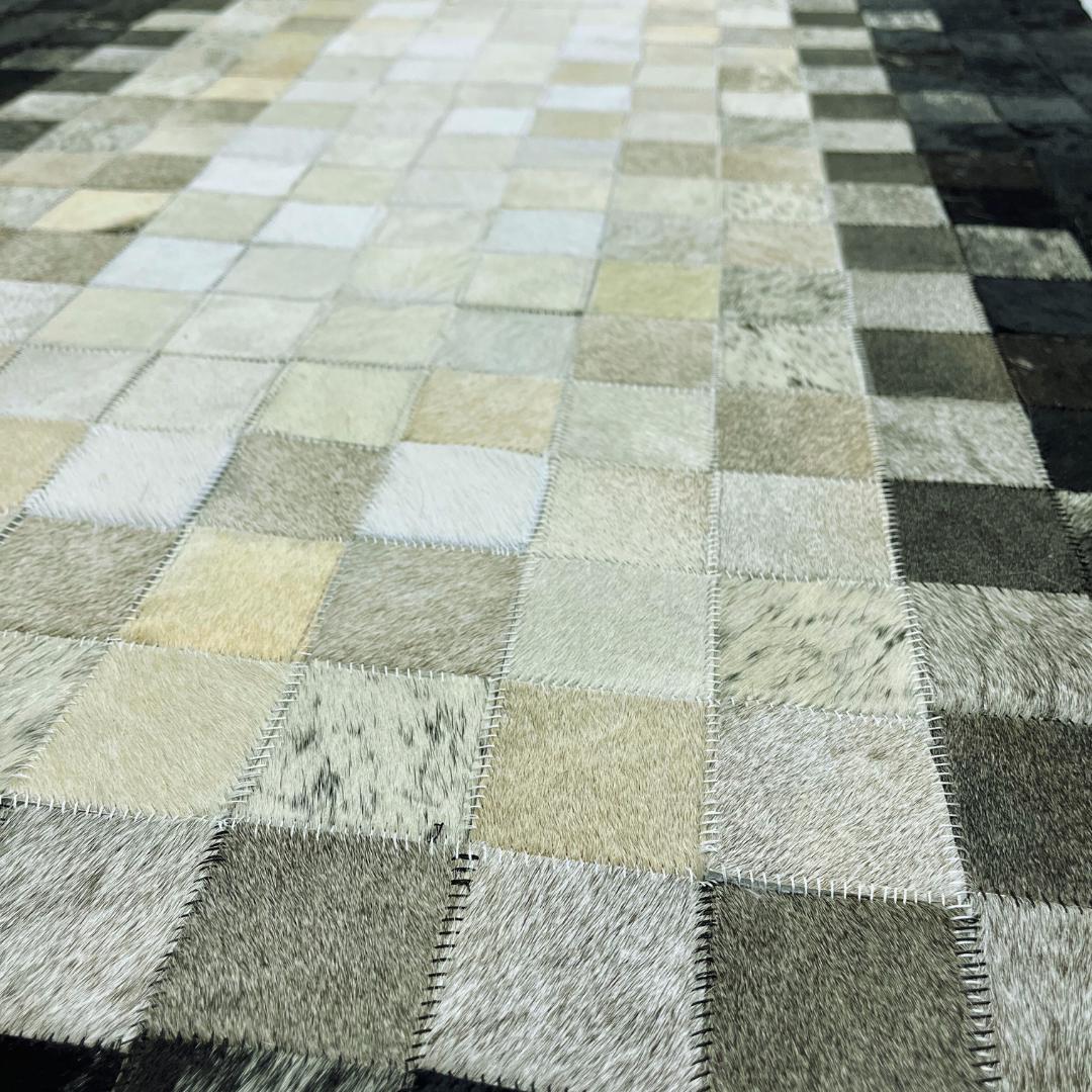 Handmade Black & White Cowhide Runner Rug: Patchwork Area Rug - BuzzLeatherCarpetHandmade Black & White Cowhide Runner Rug: Patchwork Area Rug