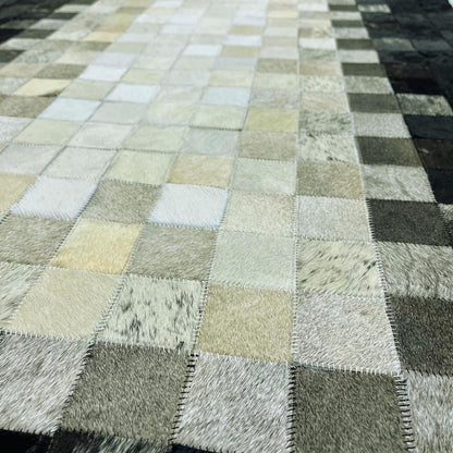 Handmade Black & White Cowhide Runner Rug: Patchwork Area Rug - BuzzLeatherCarpetHandmade Black & White Cowhide Runner Rug: Patchwork Area Rug