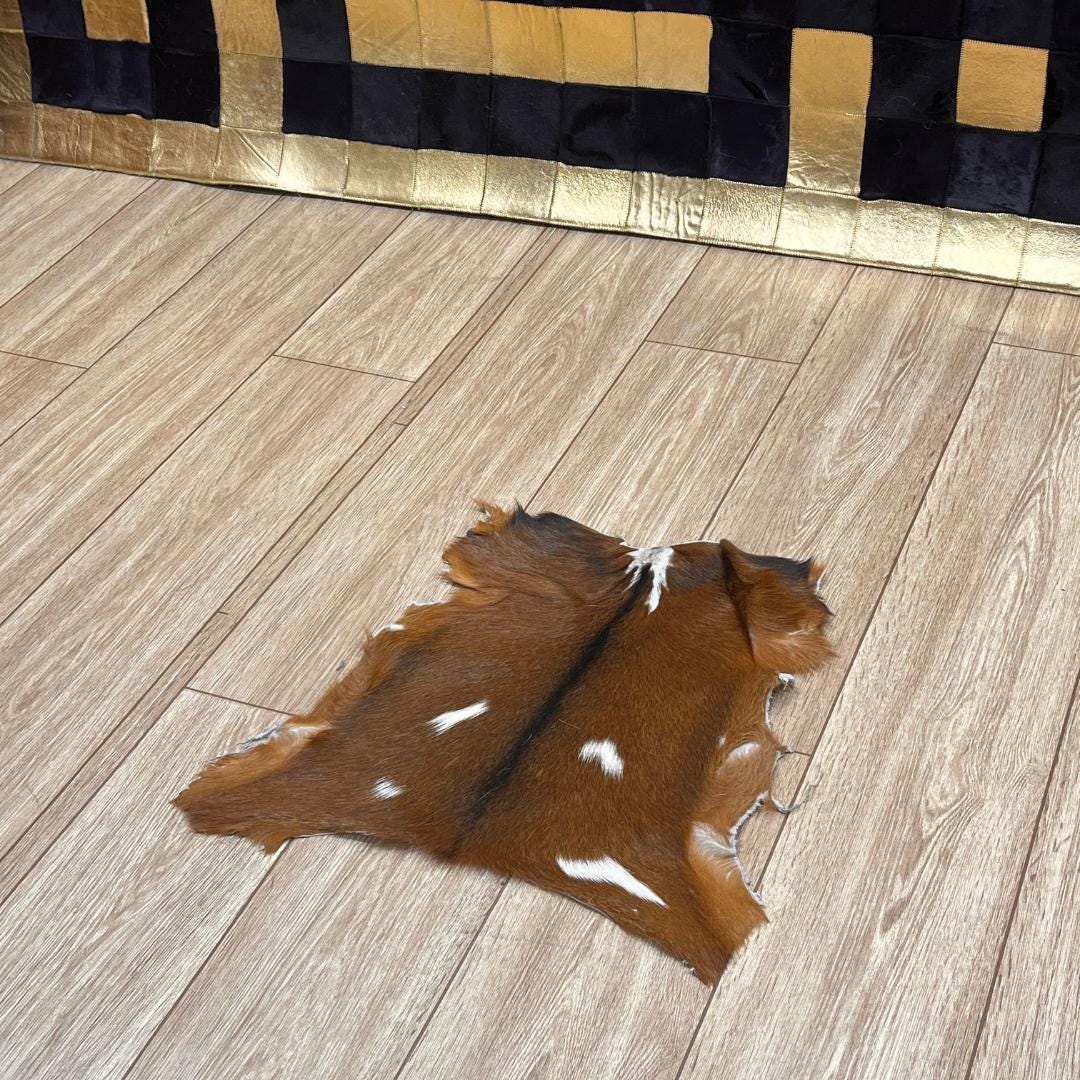 Handmade Brown Goatskin Rug: Scandinavian Home Decor (16x17 in - BuzzLeatherCarpetHandmade Brown Goatskin Rug: Scandinavian Home Decor (16x17 in