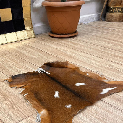 Handmade Brown Goatskin Rug: Scandinavian Home Decor (16x17 in - BuzzLeatherCarpetHandmade Brown Goatskin Rug: Scandinavian Home Decor (16x17 in